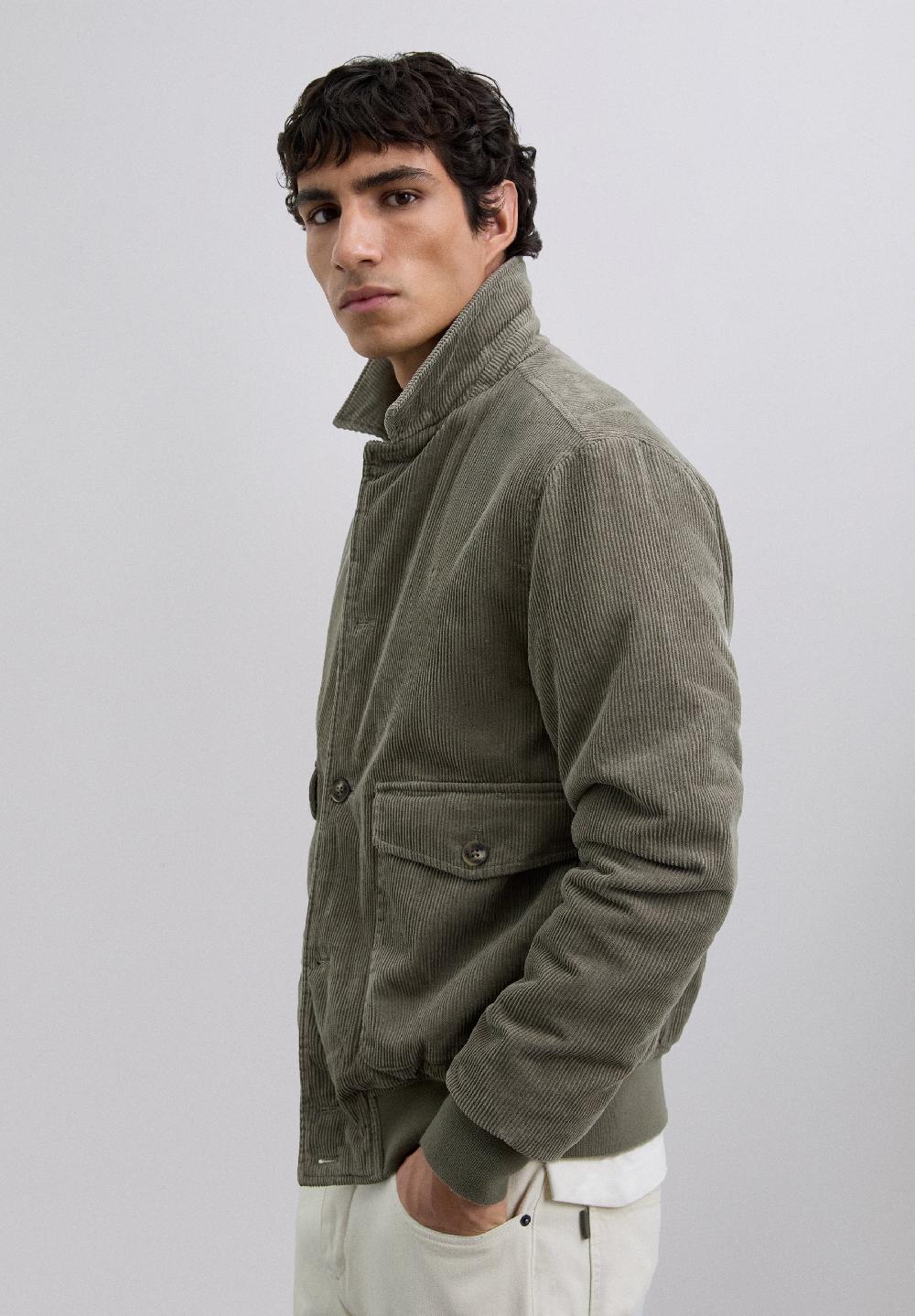 Scalpers CORDUROY BOMBER JACKET WITH SKULL LIGHT KHAKI