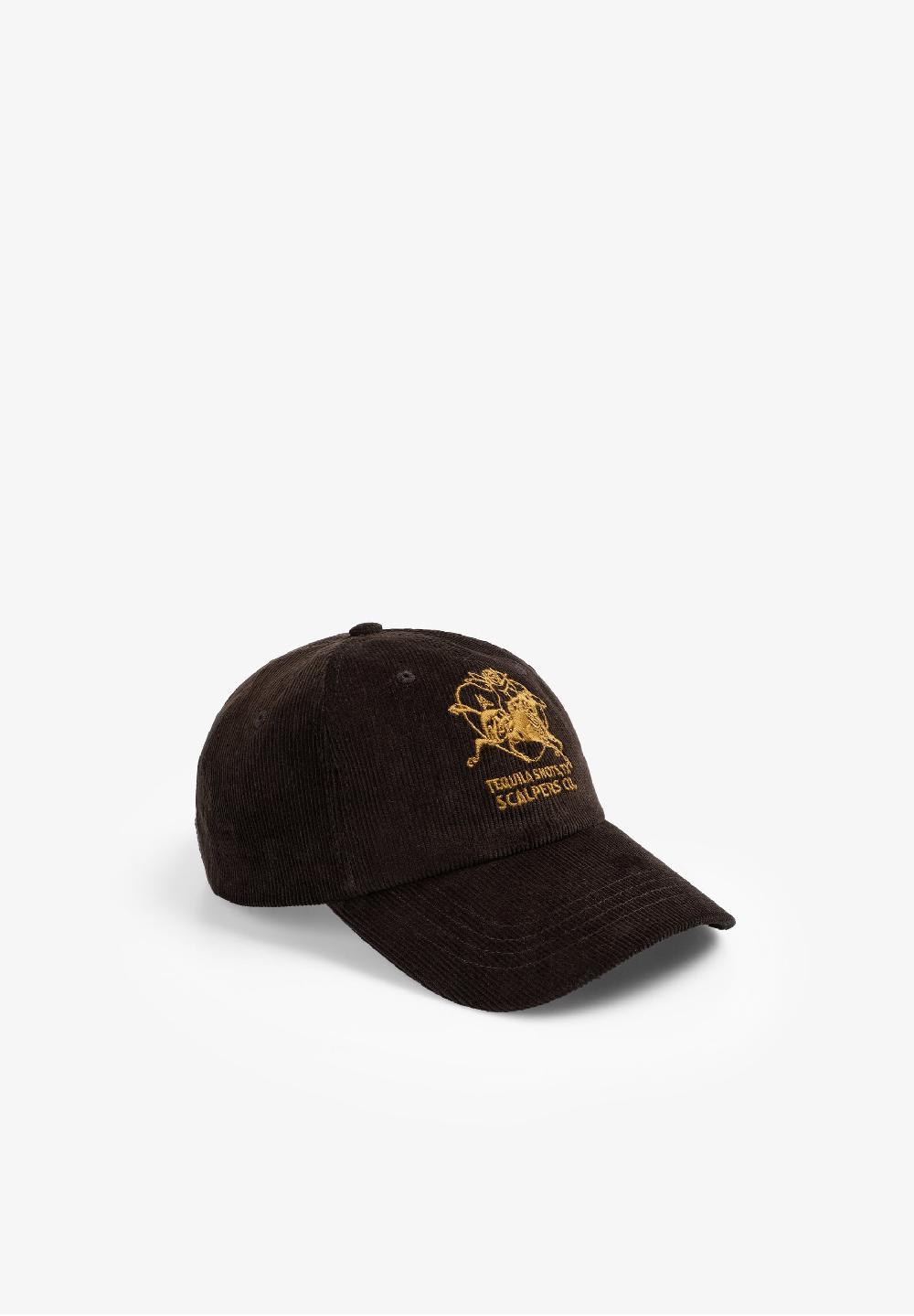 Scalpers CORDUROY CAP WITH CONTRAST EMBROIDERY BROWN