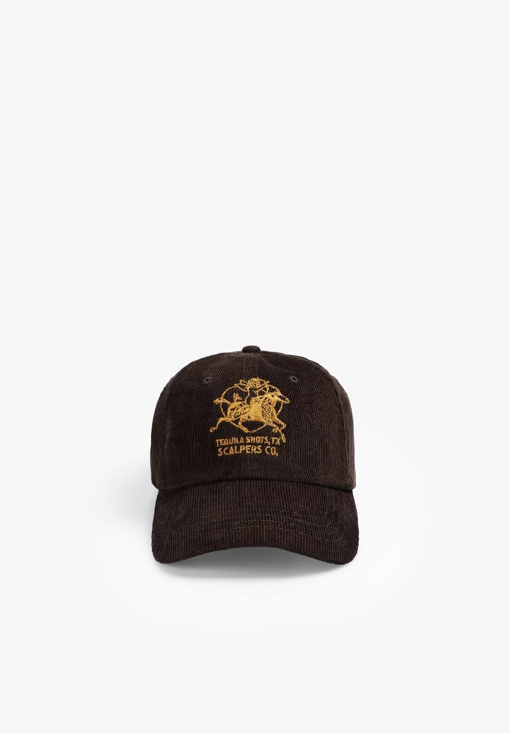 Scalpers CORDUROY CAP WITH CONTRAST EMBROIDERY BROWN