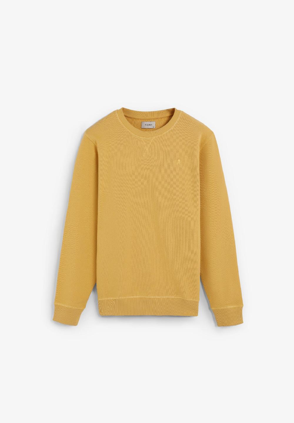 Scalpers COTTON SWEATSHIRT WITH CONTRAST EMBROIDERY MUSTARD