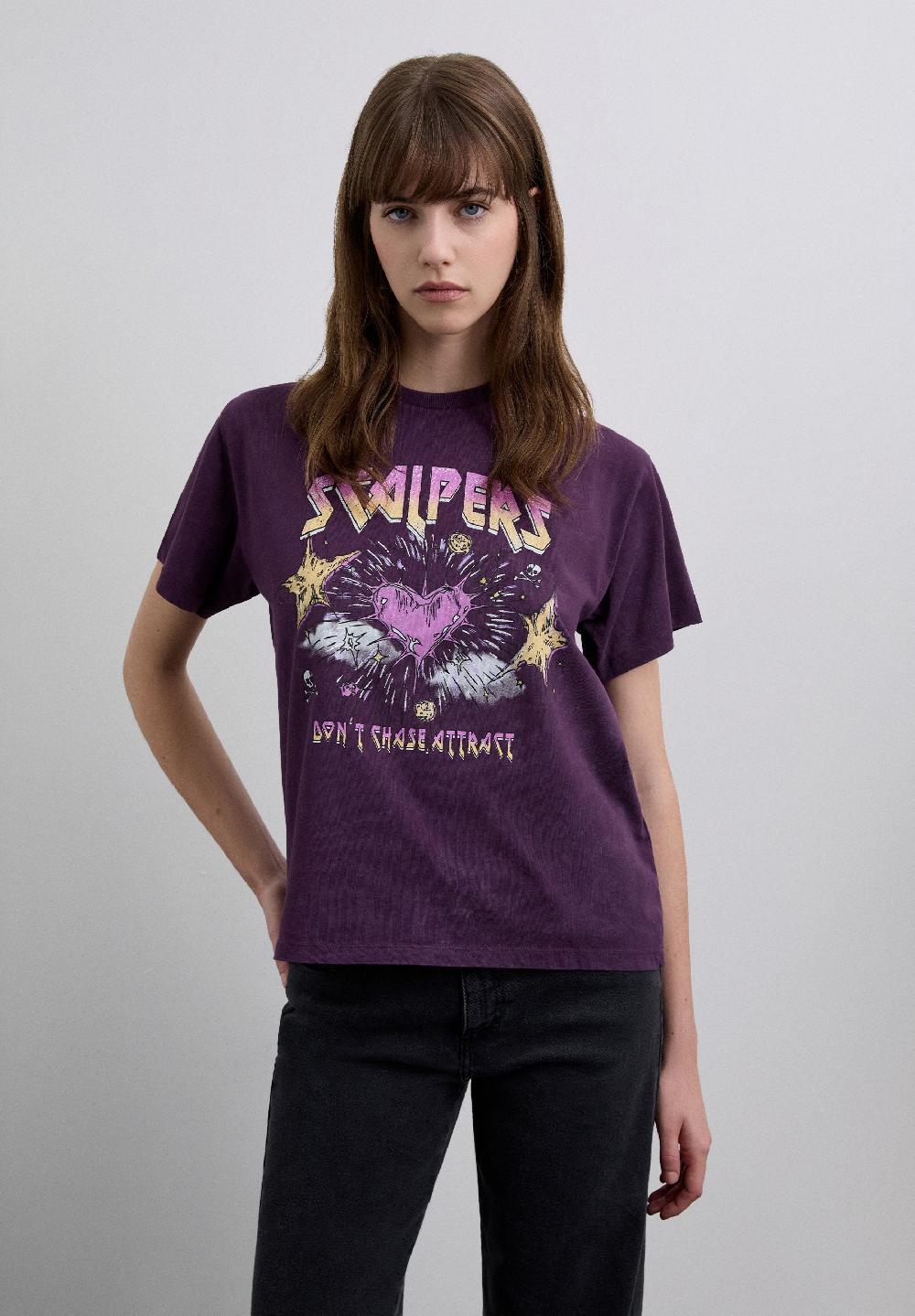 Scalpers COTTON T-SHIRT WITH FRONT PRINT DARK PURPLE