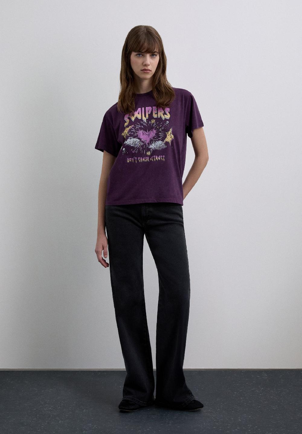 Scalpers COTTON T-SHIRT WITH FRONT PRINT DARK PURPLE