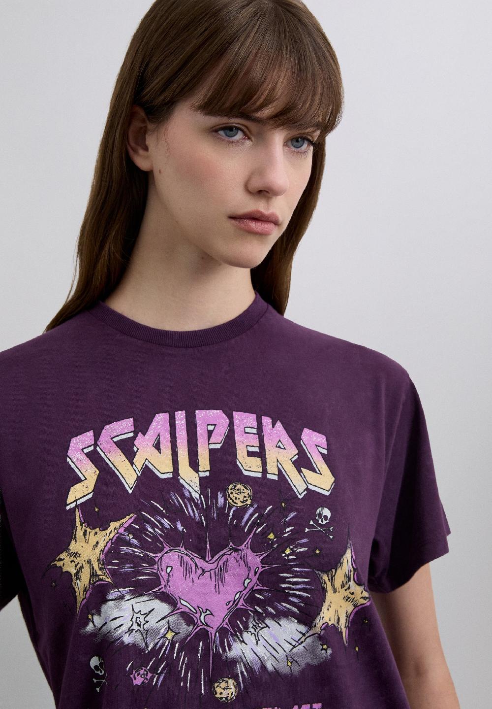 Scalpers COTTON T-SHIRT WITH FRONT PRINT DARK PURPLE