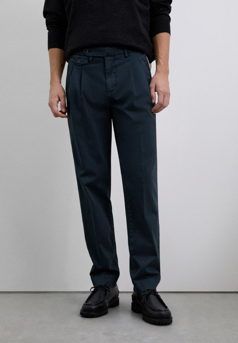 Scalpers COTTON TROUSERS WITH DOUBLE DARTS DARK NAVY