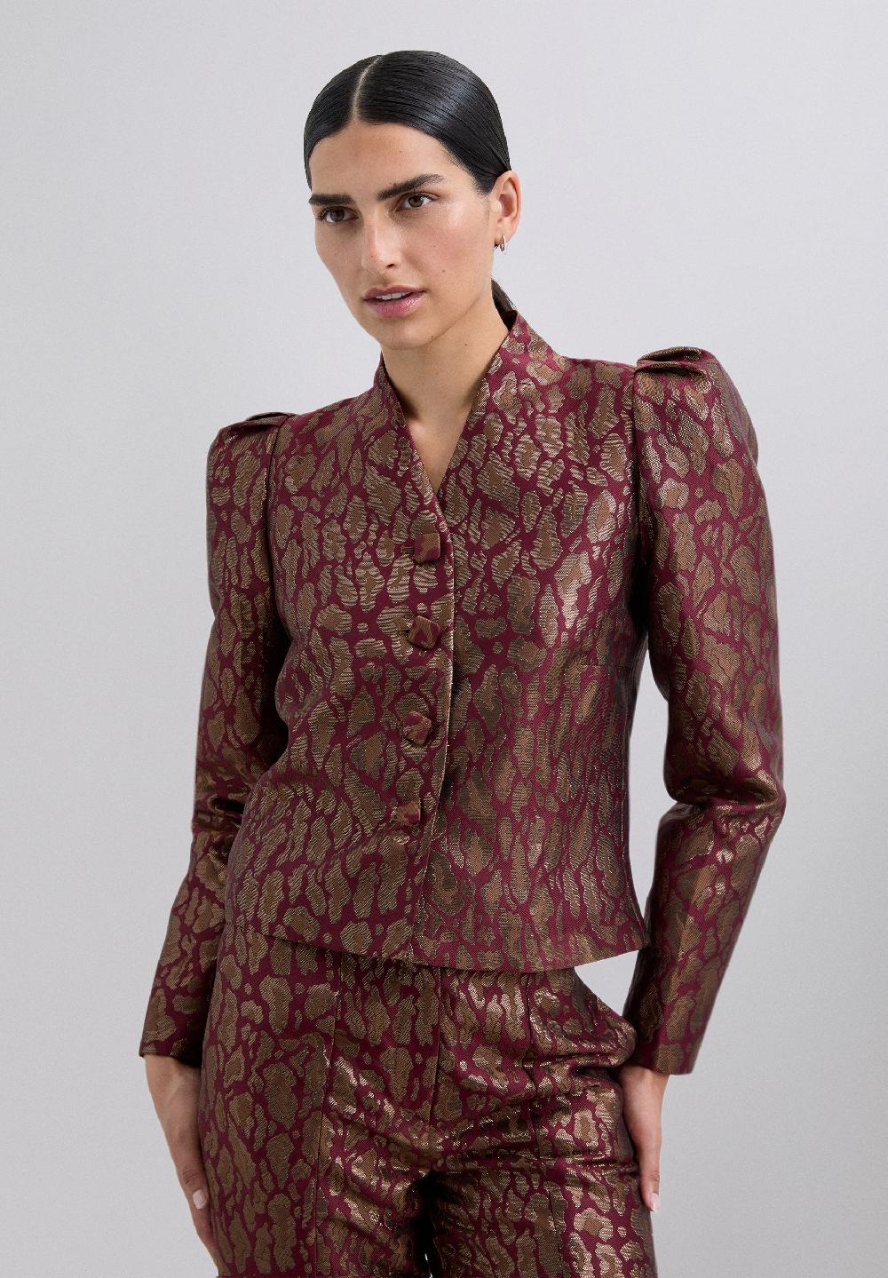 Scalpers CROPPED METALLIC ANIMAL PRINT BLAZER ANIMAL PRINT