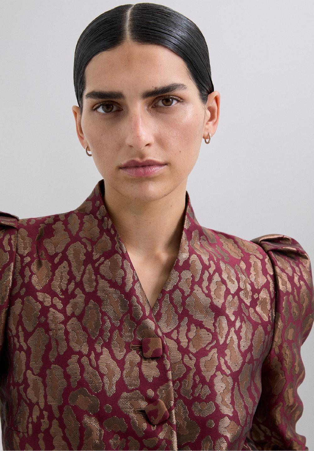 Scalpers CROPPED METALLIC ANIMAL PRINT BLAZER ANIMAL PRINT