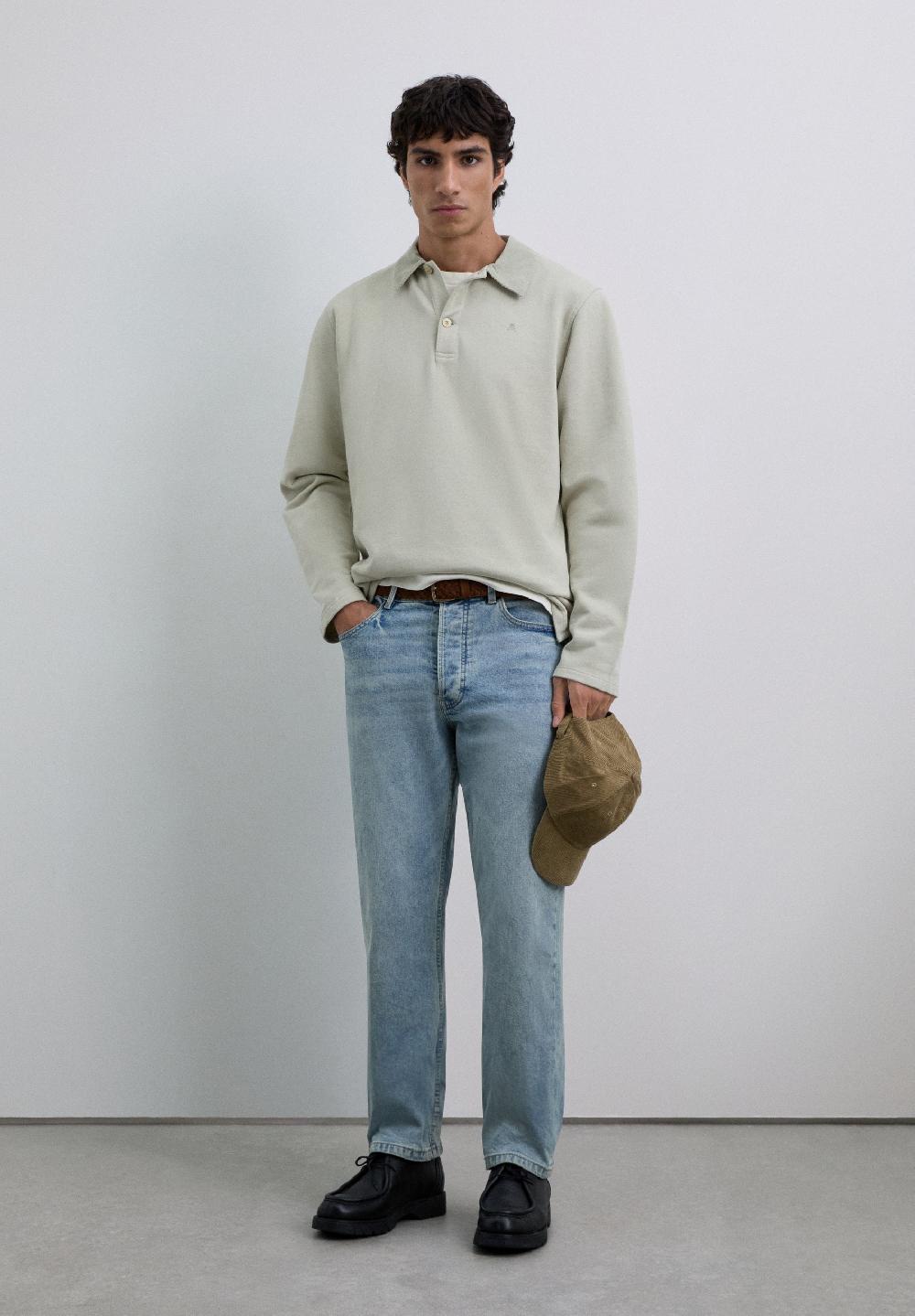 Scalpers EMBROIDERED POLO SHIRT WITH CORDUROY COLLAR BEIGE