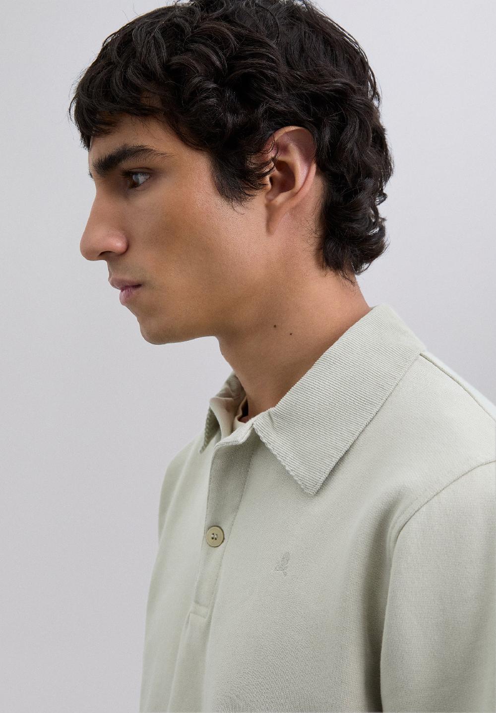 Scalpers EMBROIDERED POLO SHIRT WITH CORDUROY COLLAR BEIGE