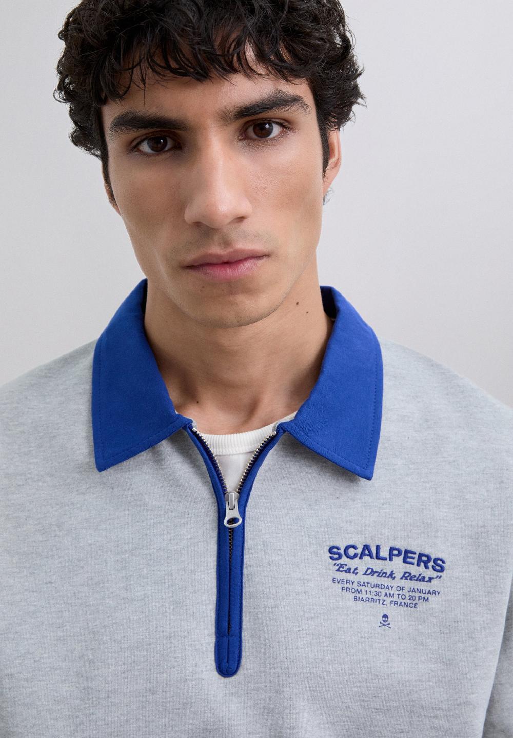 Scalpers EMBROIDERED SWEATSHIRT WITH ZIP GREY MELANGE