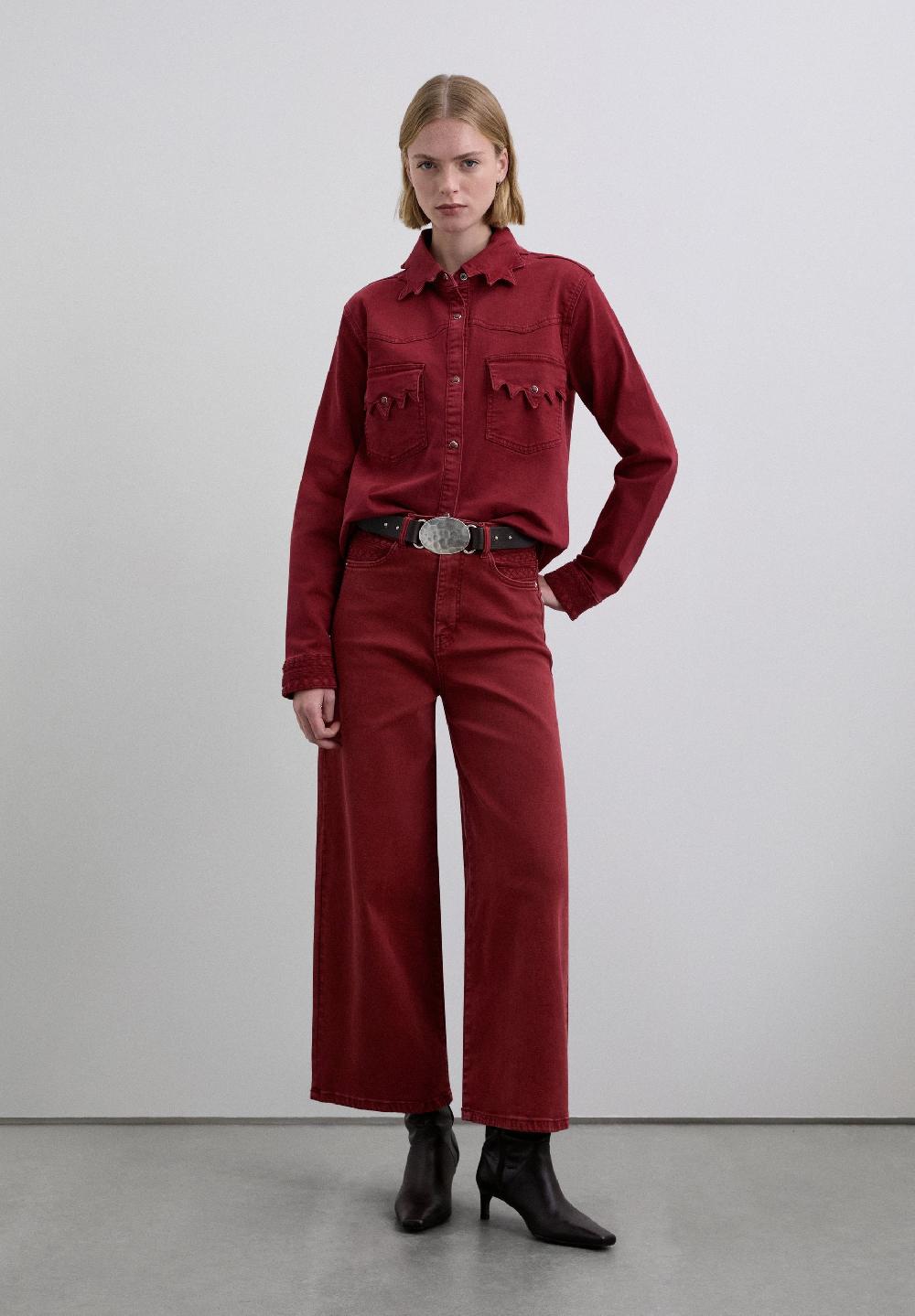 Scalpers HIGH-RISE TROUSERS WITH STITCHING DETAIL DARK RED