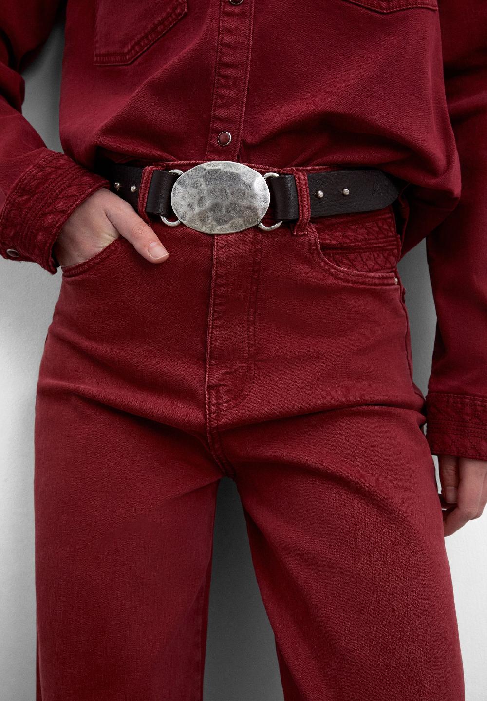 Scalpers HIGH-RISE TROUSERS WITH STITCHING DETAIL DARK RED