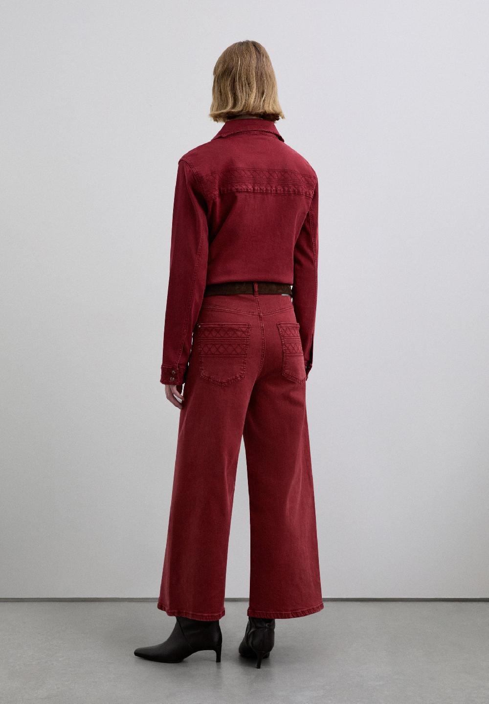 Scalpers HIGH-RISE TROUSERS WITH STITCHING DETAIL DARK RED