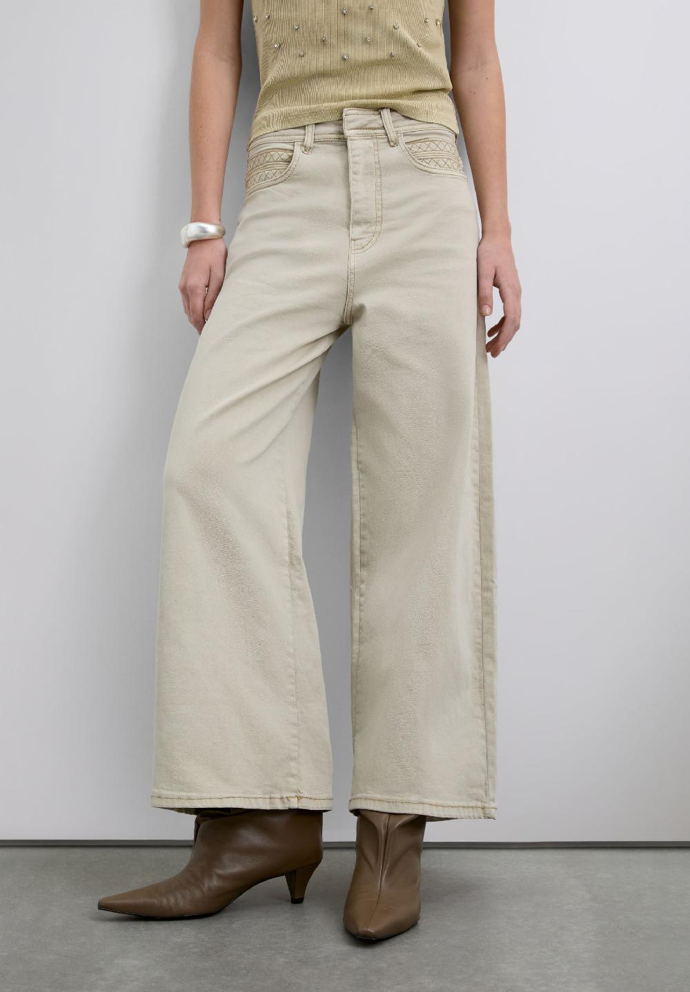 Scalpers HIGH-RISE TROUSERS WITH STITCHING DETAIL ECRU