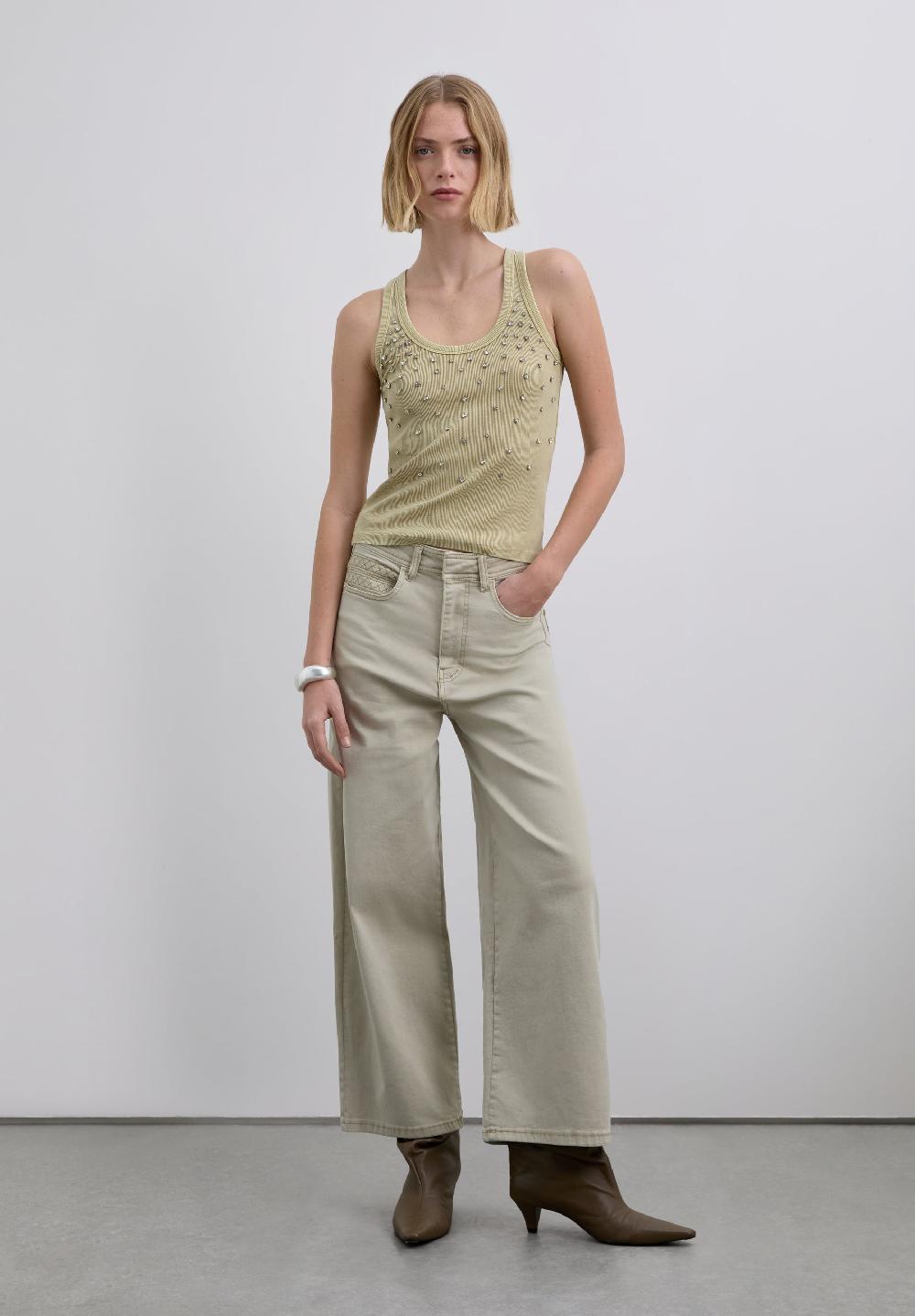 scalpers HIGH-RISE TROUSERS WITH STITCHING DETAIL ECRU