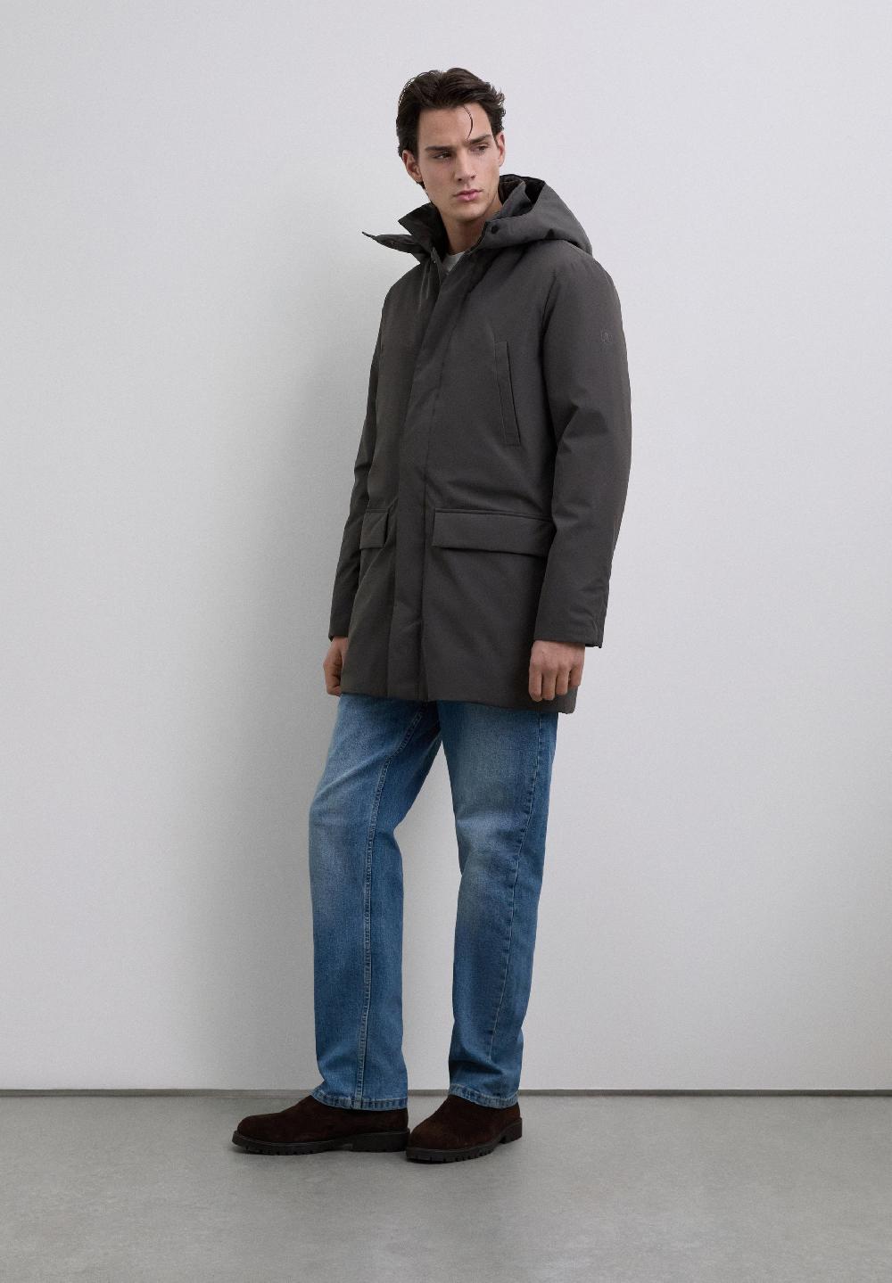 Scalpers HOODED TECHNICAL PARKA WITH POCKETS ANTHRACITE