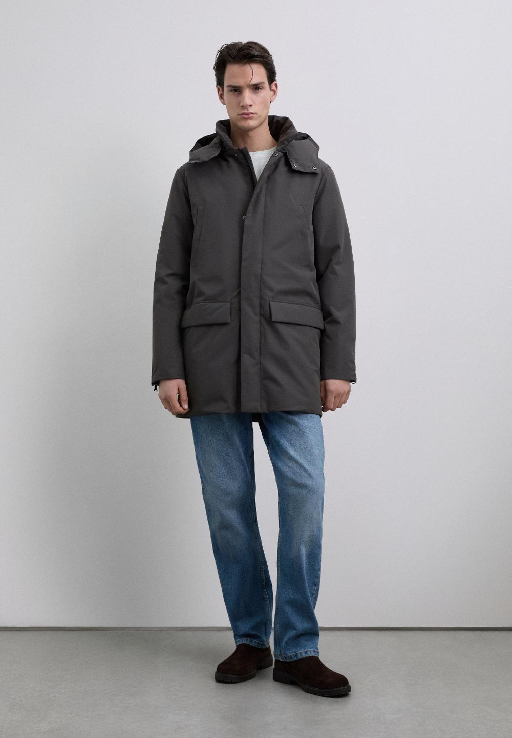 scalpers HOODED TECHNICAL PARKA WITH POCKETS ANTHRACITE