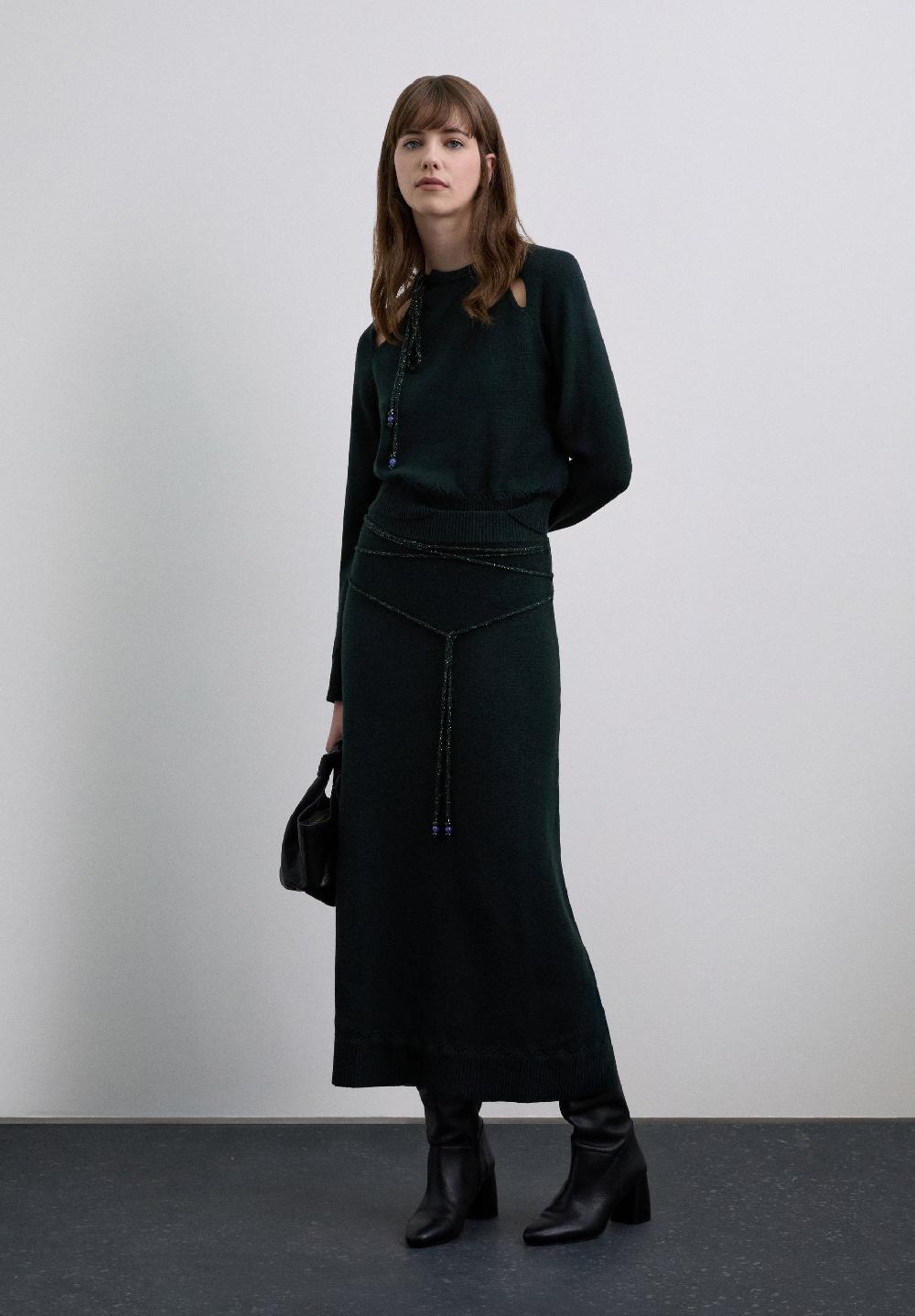 Scalpers KNIT SKIRT WITH METALLIC DETAIL DARK GREEN