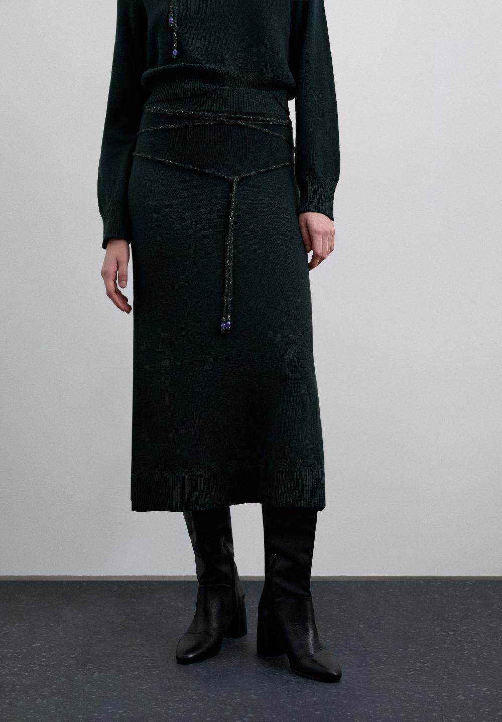 Scalpers KNIT SKIRT WITH METALLIC DETAIL DARK GREEN