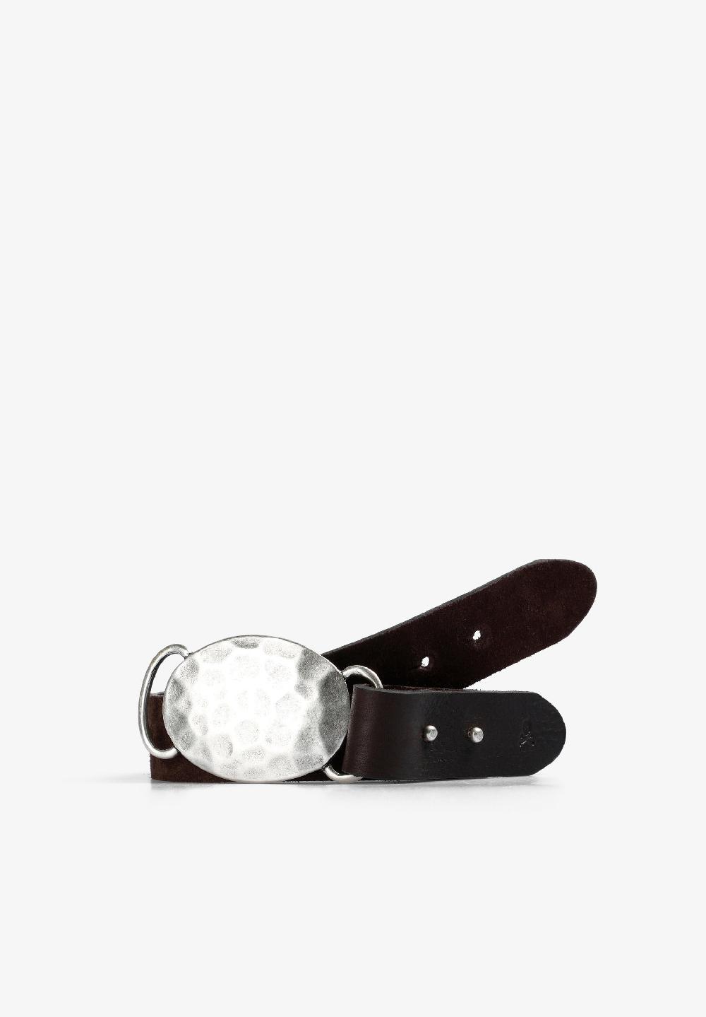 Scalpers LEATHER BELT WITH IRREGULAR BUCKLE DARK BROWN