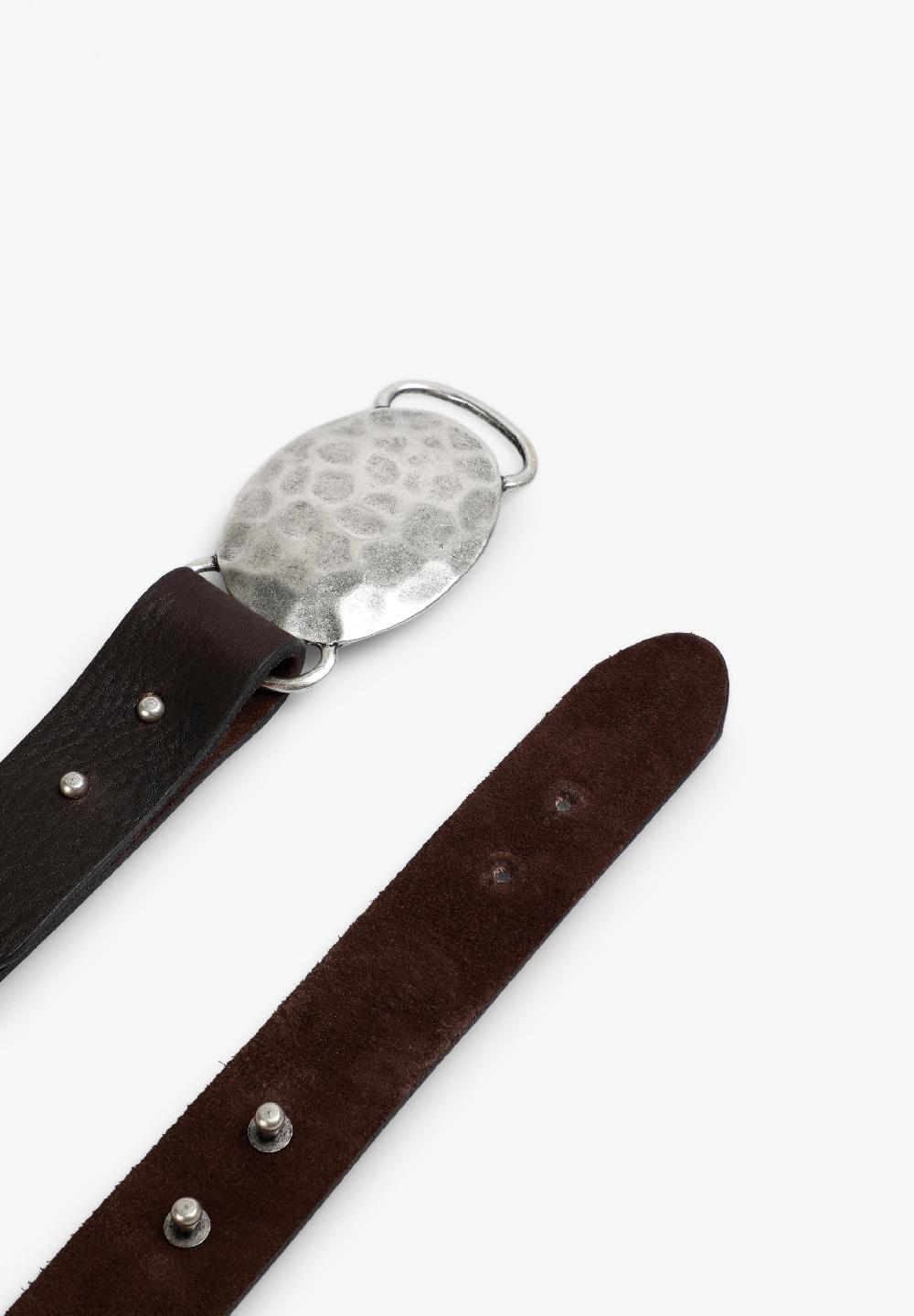 Scalpers LEATHER BELT WITH IRREGULAR BUCKLE DARK BROWN