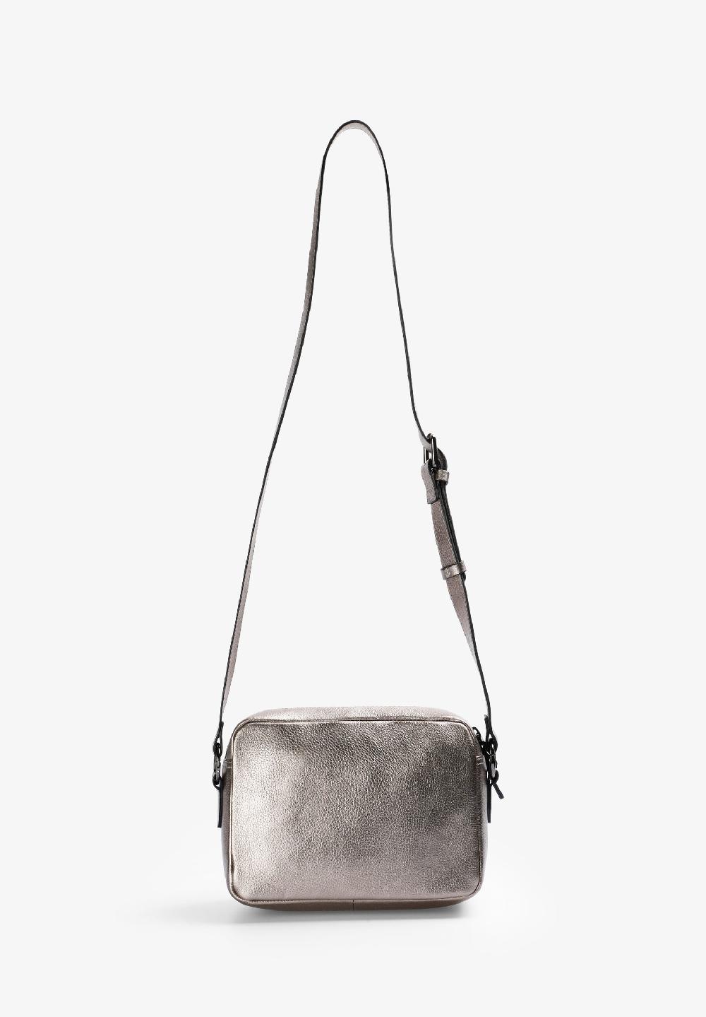 Scalpers LEATHER CROSSBODY BAG WITH ALL-OVER SKULLS METALLIC SILVER