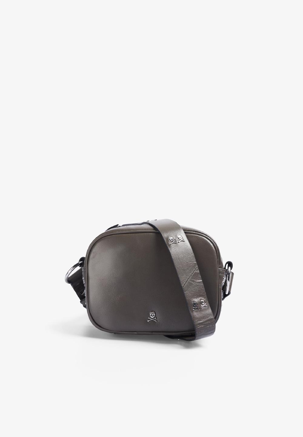 scalpers LEATHER CROSSBODY BAG WITH SKULL DARK GREY
