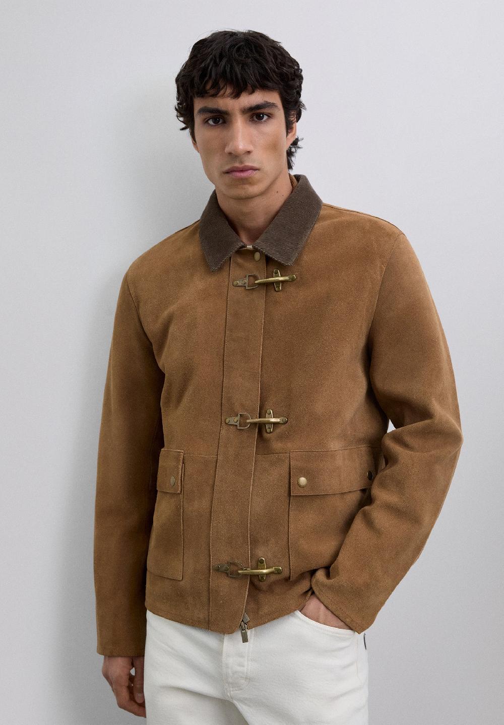 Scalpers LEATHER JACKET WITH CORDUROY COLLAR COGNAC