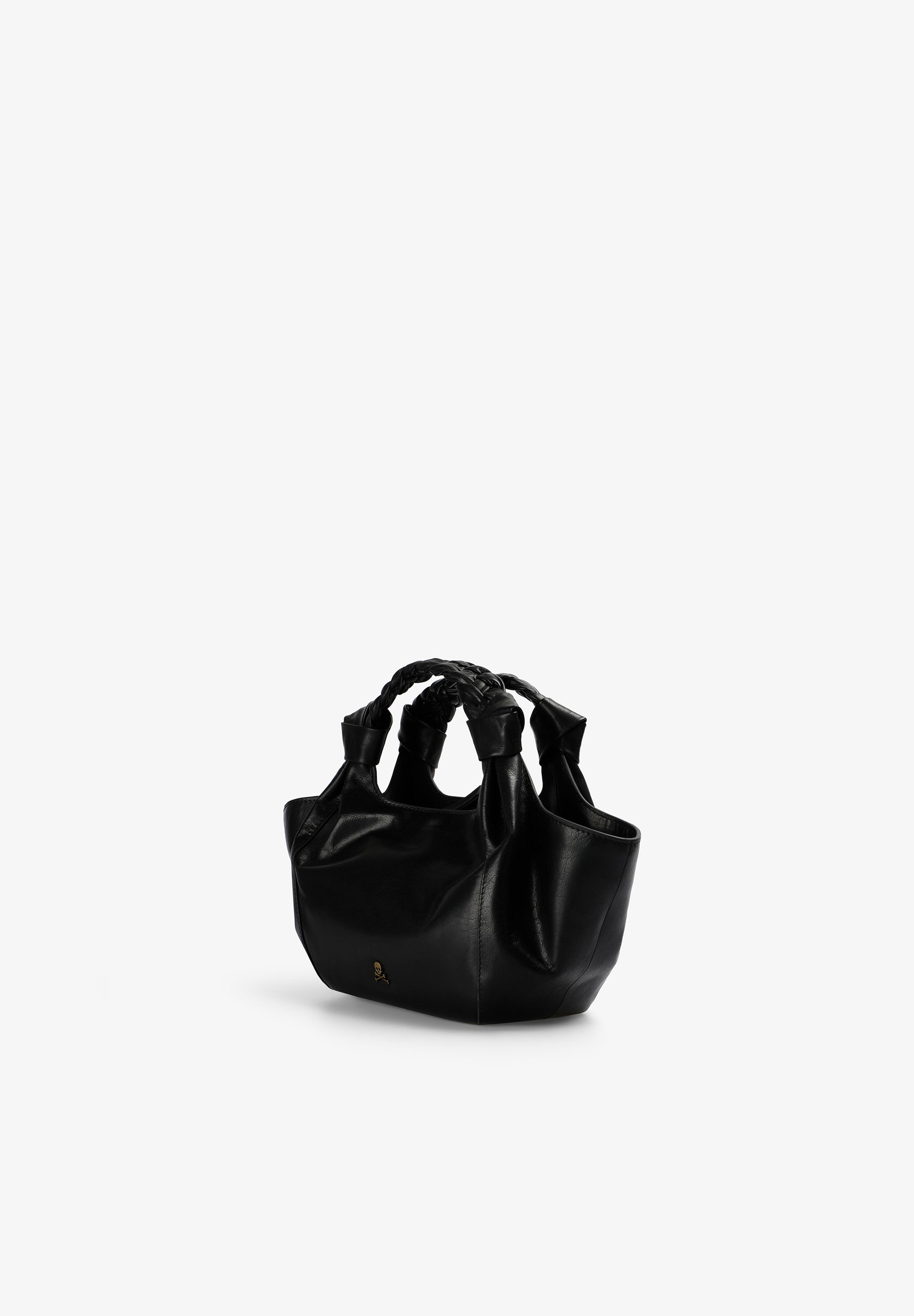 Scalpers LEATHER MINI BAG WITH BRAIDED HANDLE BLACK