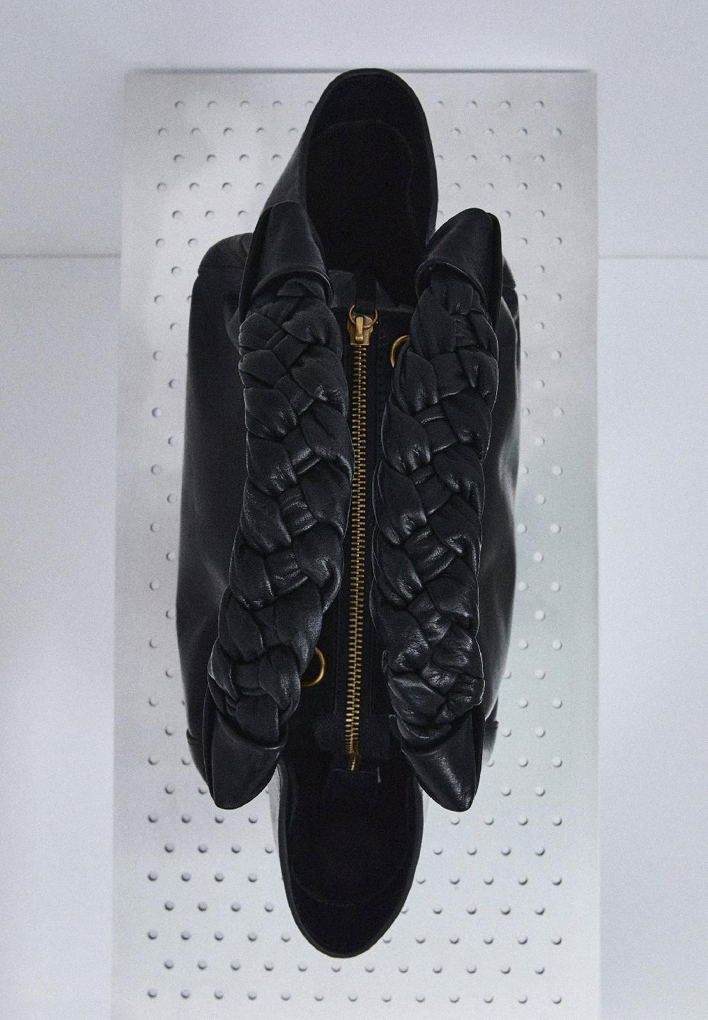 Scalpers LEATHER MINI BAG WITH BRAIDED HANDLE BLACK