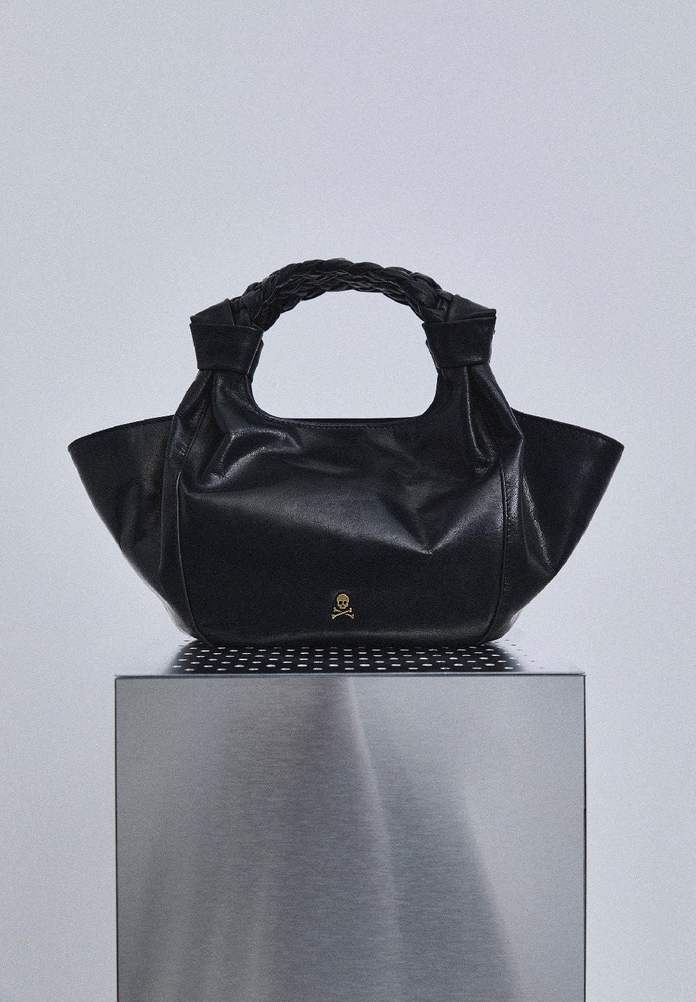 scalpers LEATHER MINI BAG WITH BRAIDED HANDLE BLACK