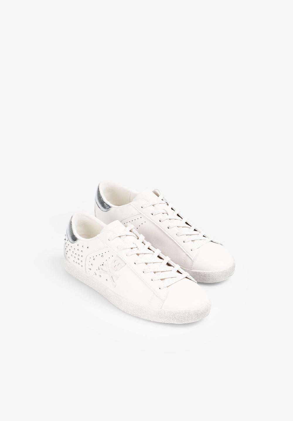 Scalpers LEATHER SKULL SNEAKERS WITH STUDS OFF WHITE/SILVER