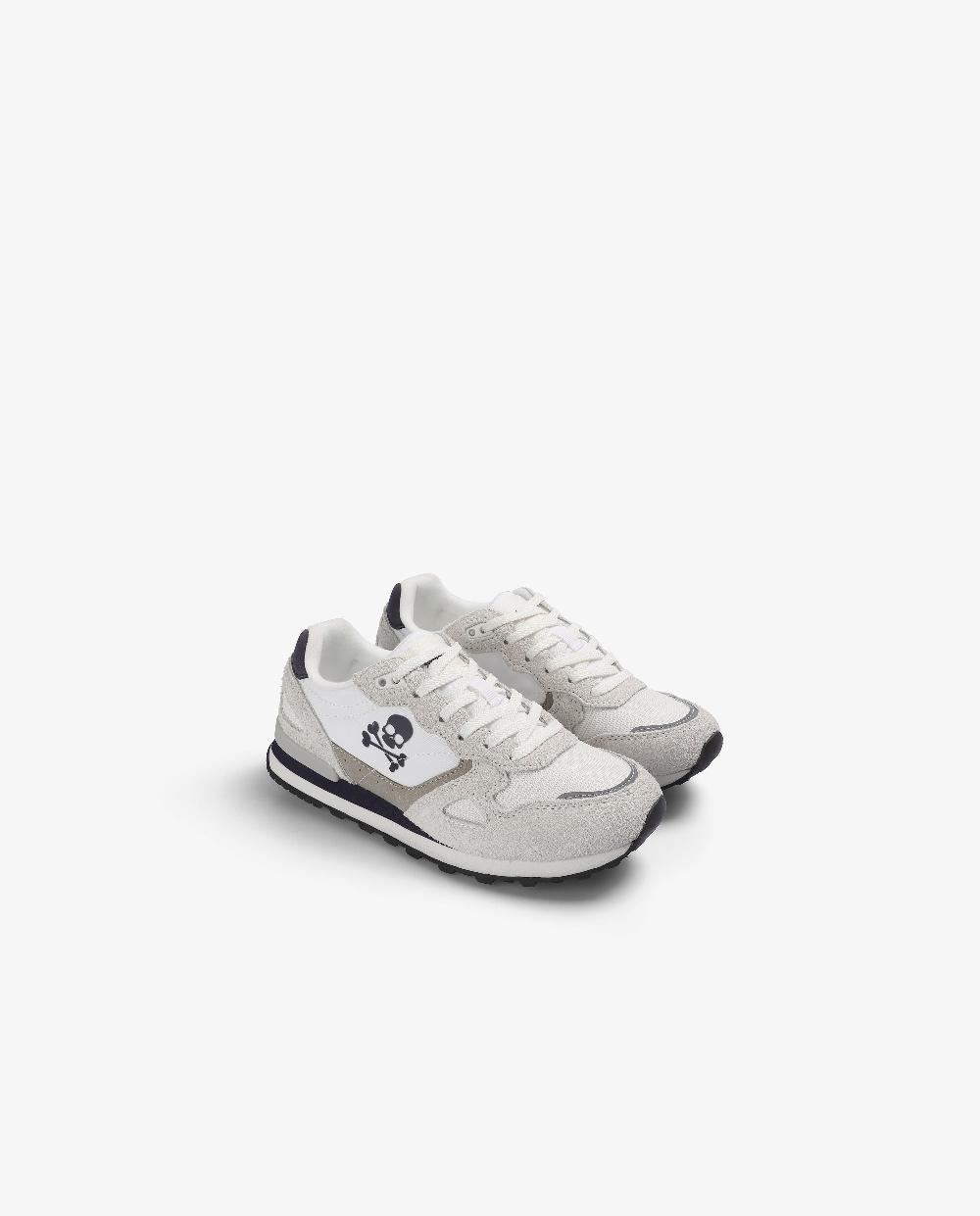 Scalpers LEATHER SNEAKERS WITH SIDE SKULL OFF WHITE