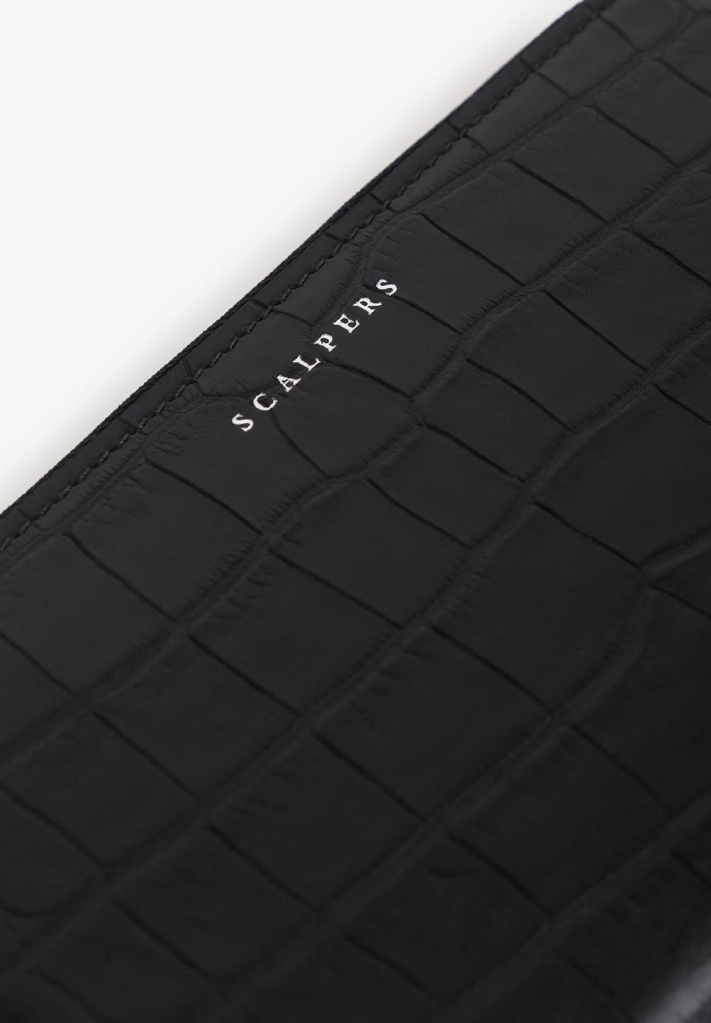 Scalpers LEATHER WALLET WITH ENGRAVED CROCODILE BLACK