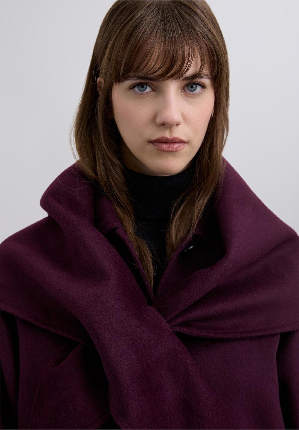 Scalpers LONG COAT WITH DETACHABLE SCARF DETAIL BURGUNDY