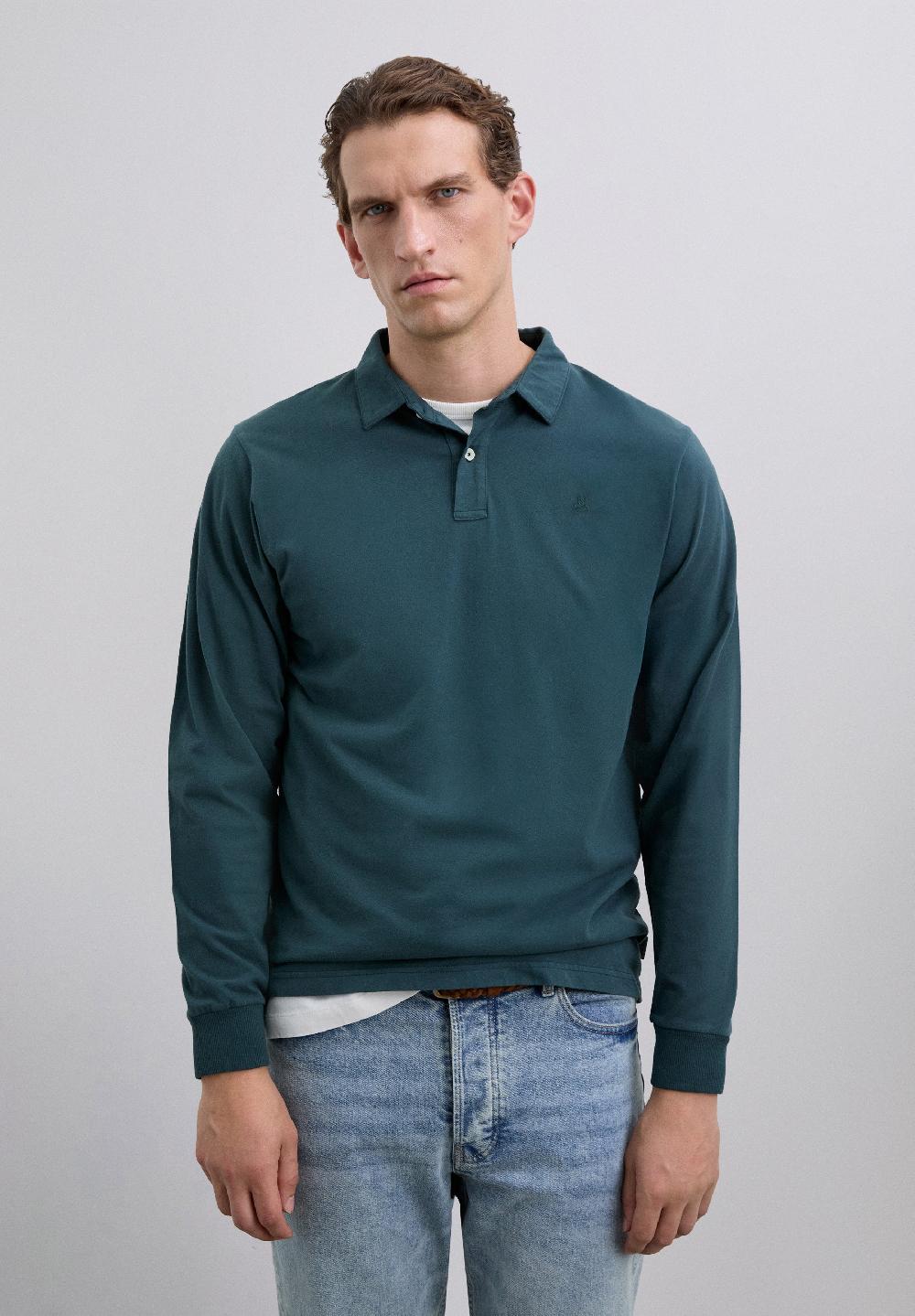 Scalpers LONG SLEEVE POLO SHIRT WITH SKULL DARK GREEN