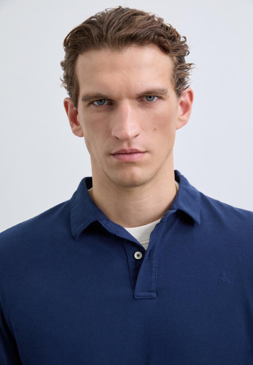 Scalpers LONG SLEEVE POLO SHIRT WITH SKULL DARK NAVY