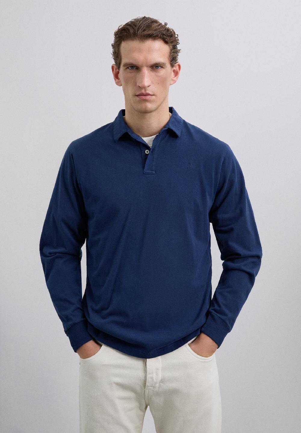Scalpers LONG SLEEVE POLO SHIRT WITH SKULL DARK NAVY