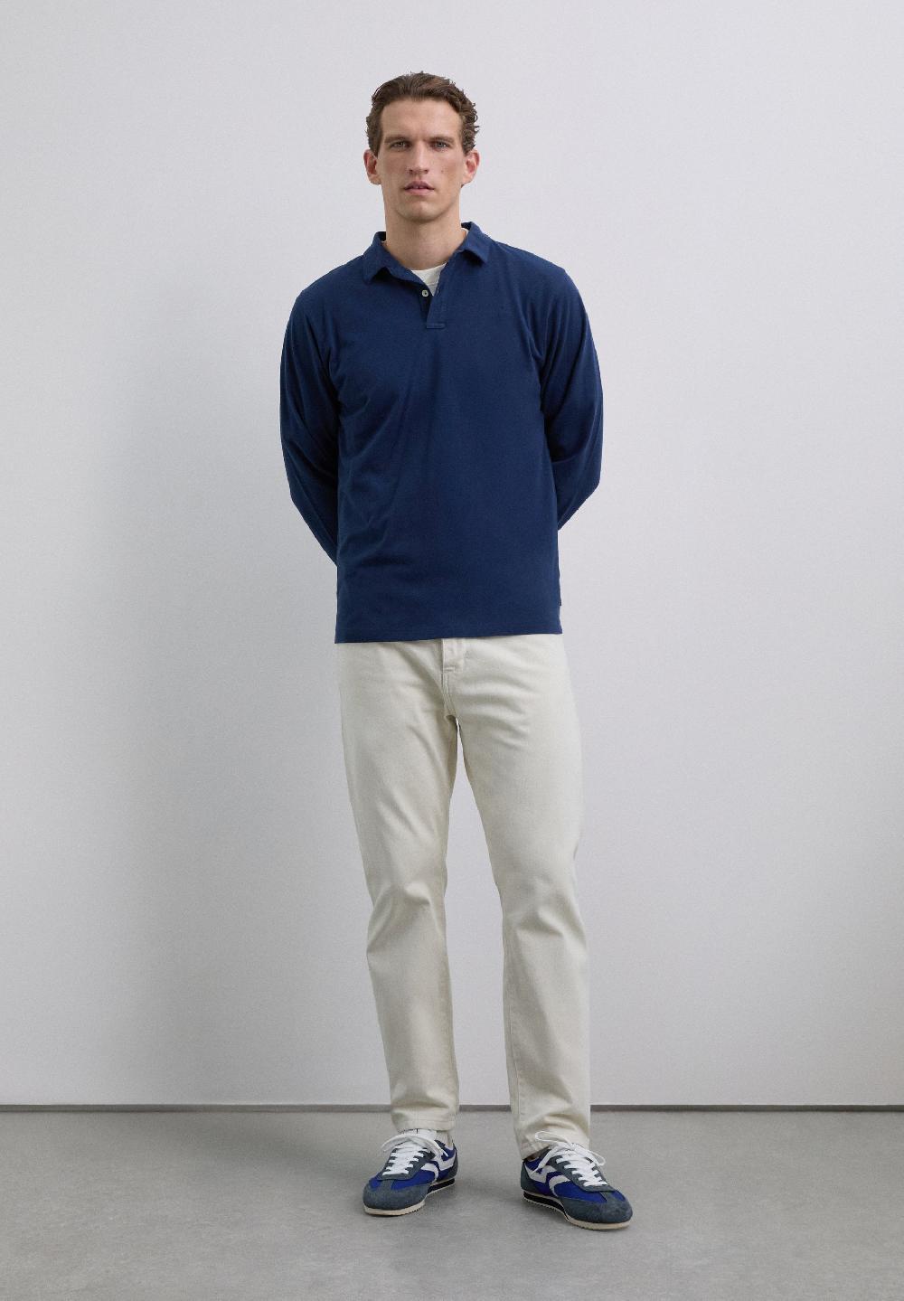 Scalpers LONG SLEEVE POLO SHIRT WITH SKULL DARK NAVY