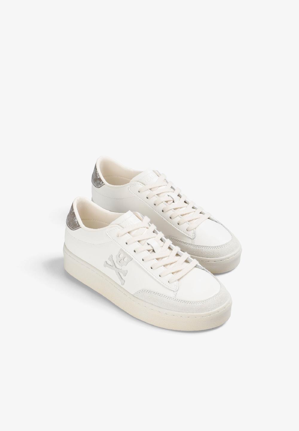 Scalpers LOW TOP SNEAKERS WITH SIDE SKULL OFF WHITE/SILVER
