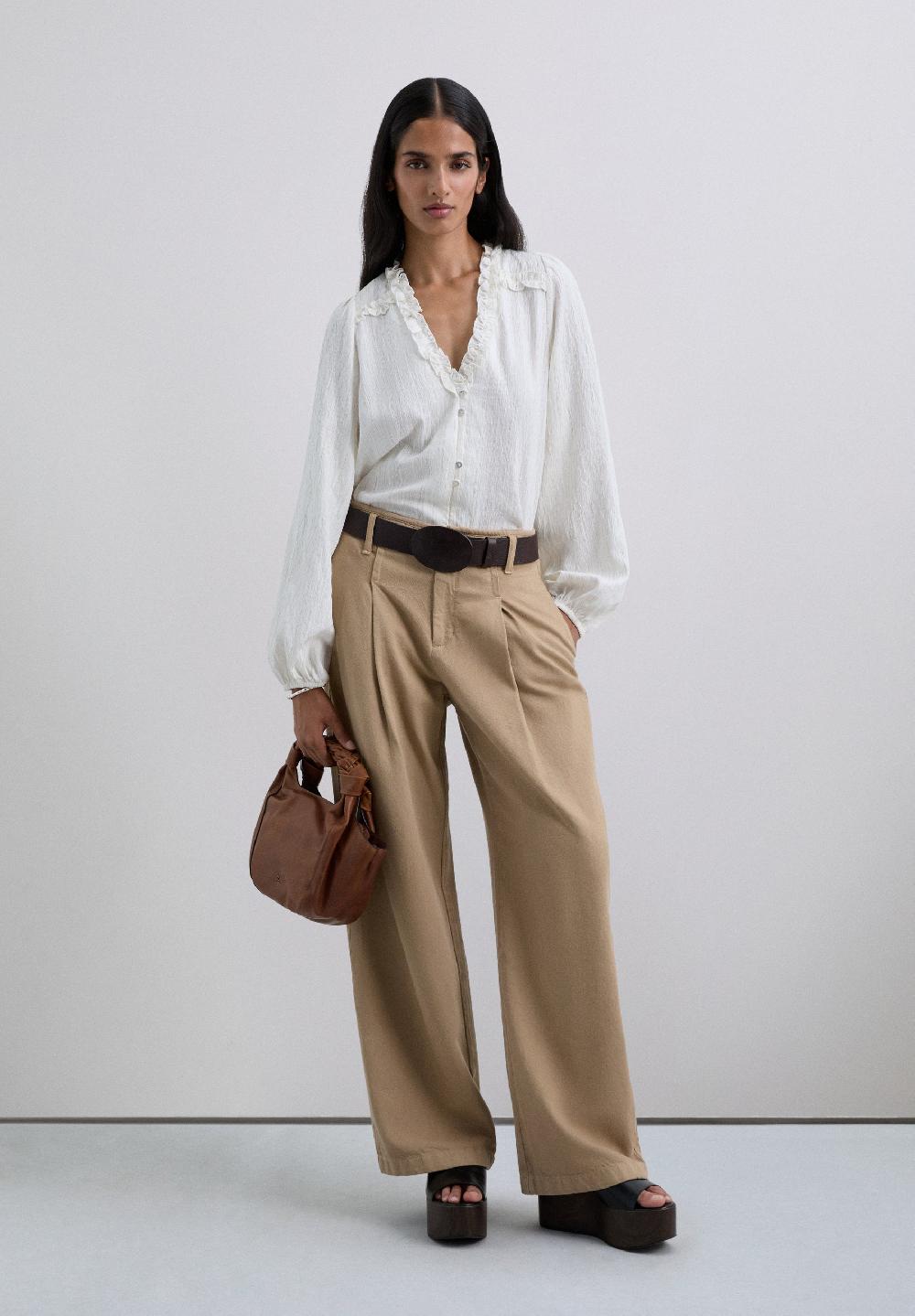 Scalpers METALLIC THREAD BLOUSE WITH RUFFLES OFF WHITE