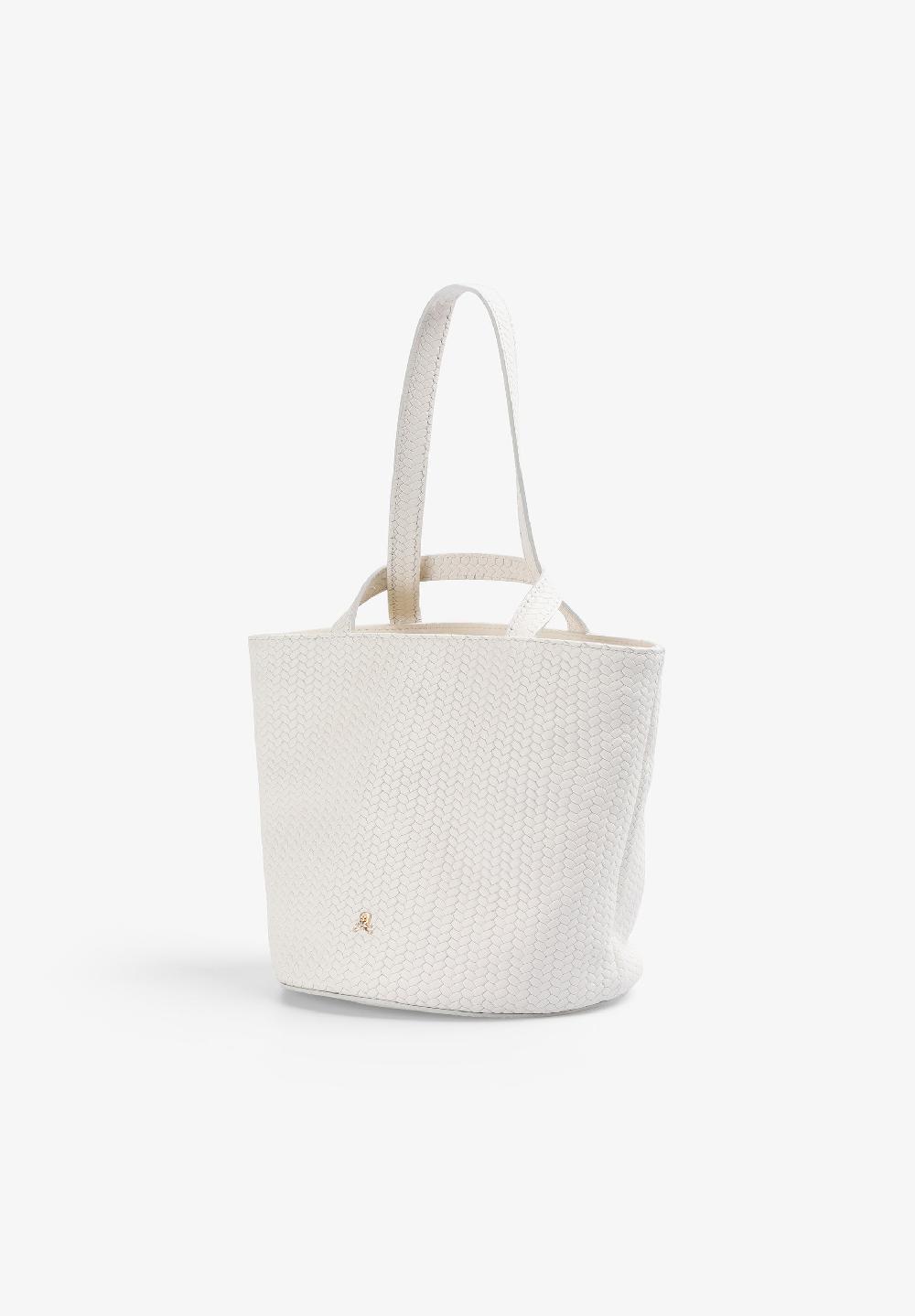 Scalpers MINI BUCKET BAG IN 100% BRAIDED LEATHER OFF WHITE