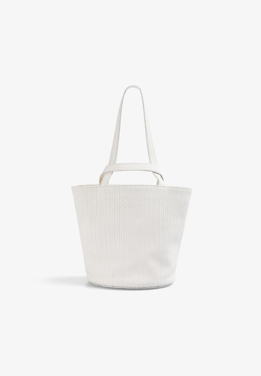 Scalpers MINI BUCKET BAG IN 100% BRAIDED LEATHER OFF WHITE