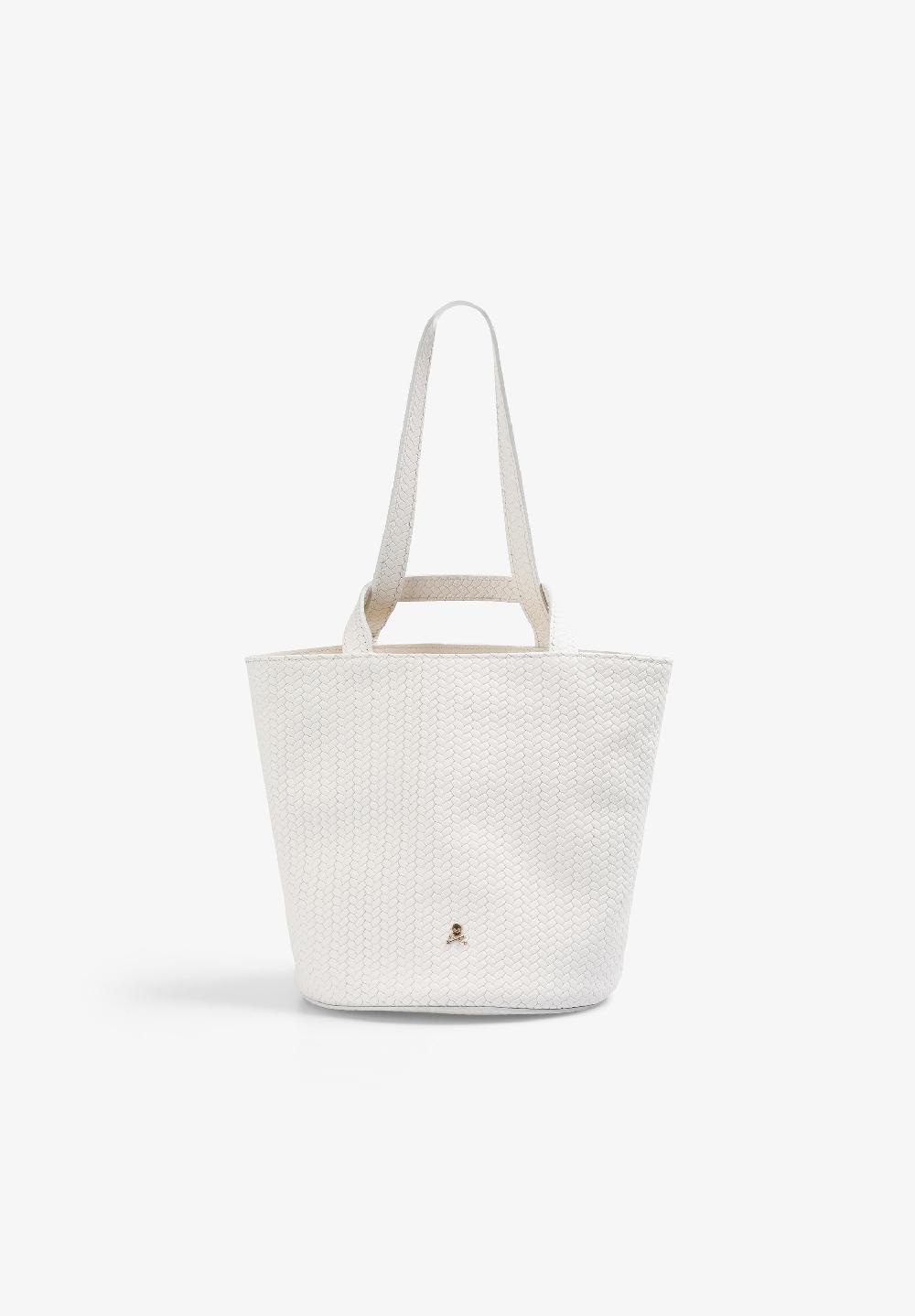 scalpers MINI BUCKET BAG IN 100% BRAIDED LEATHER OFF WHITE