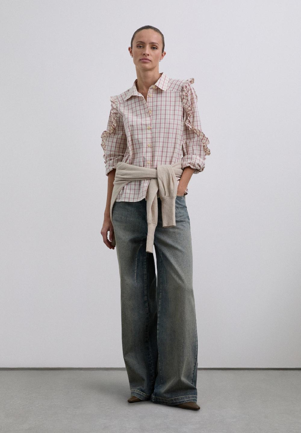 Scalpers OXFORD CHECK SHIRT WITH GATHERED DETAILS PINK CHECK