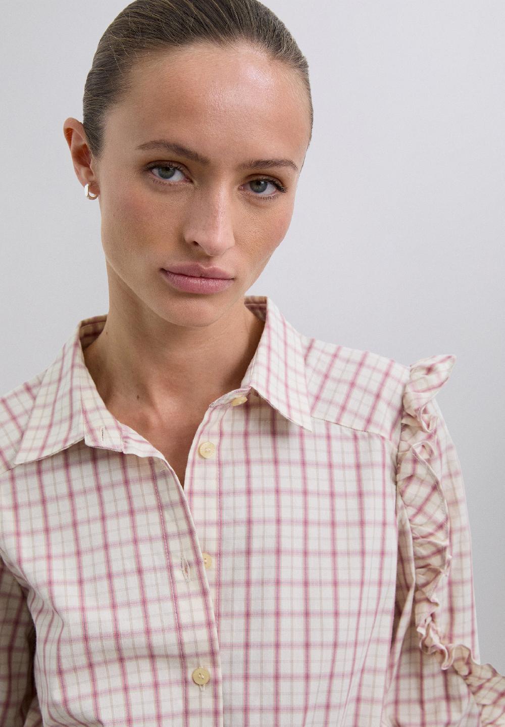 Scalpers OXFORD CHECK SHIRT WITH GATHERED DETAILS PINK CHECK