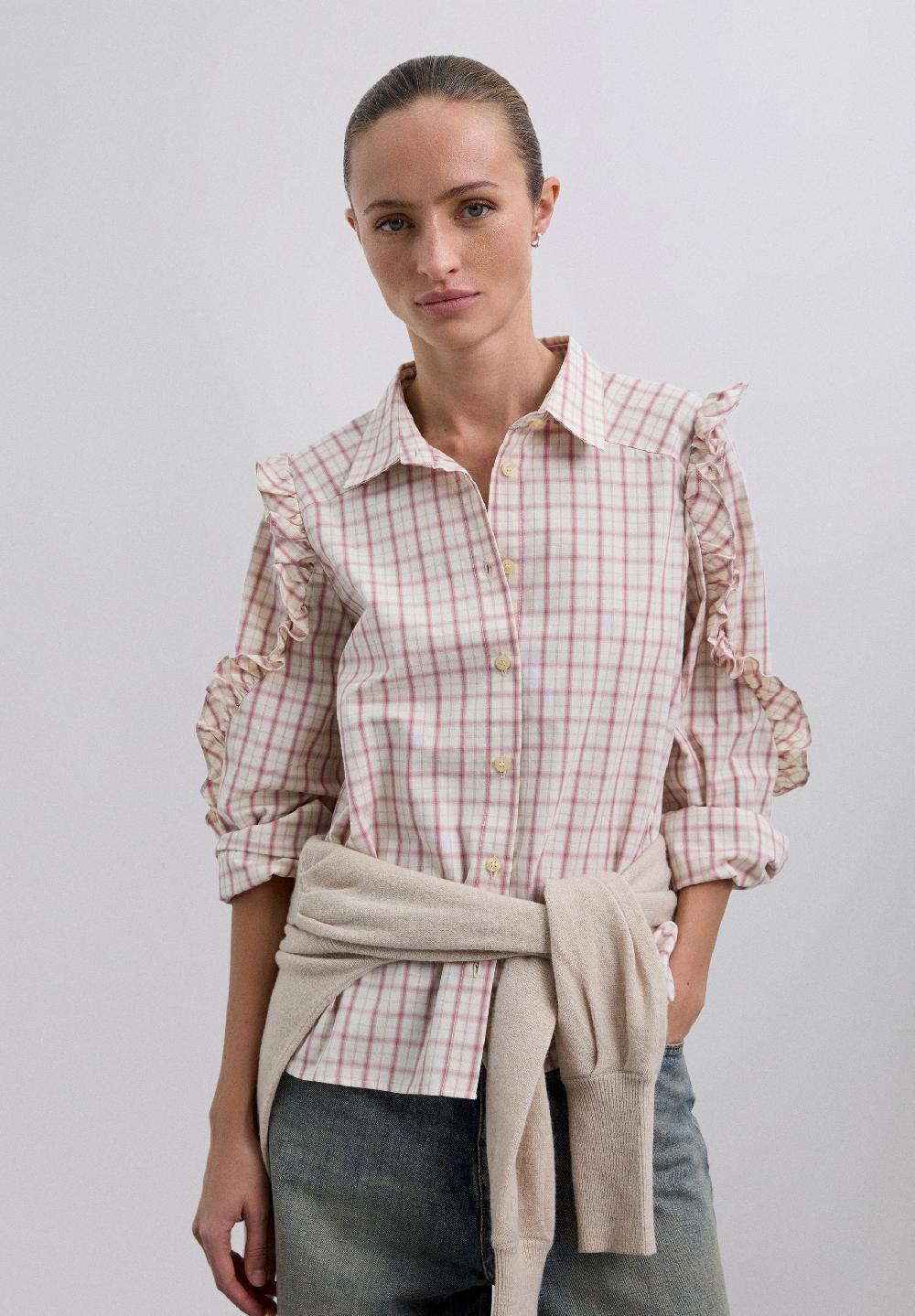 scalpers OXFORD CHECK SHIRT WITH GATHERED DETAILS PINK CHECK