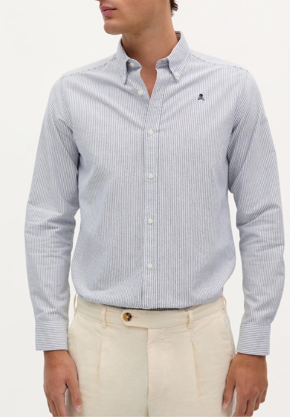 Scalpers OXFORD SHIRT WITH BUTTON-DOWN COLLAR NAVY STRIPES