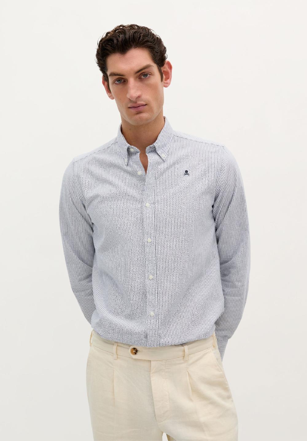 scalpers OXFORD SHIRT WITH BUTTON-DOWN COLLAR NAVY STRIPES