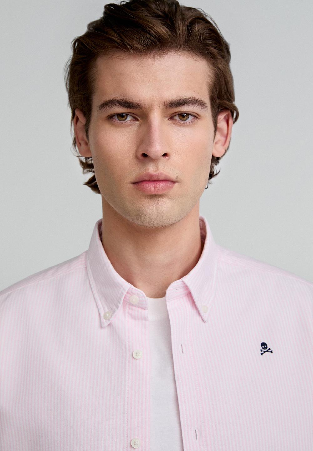 Scalpers OXFORD SHIRT WITH BUTTON-DOWN COLLAR PINK STRIPES