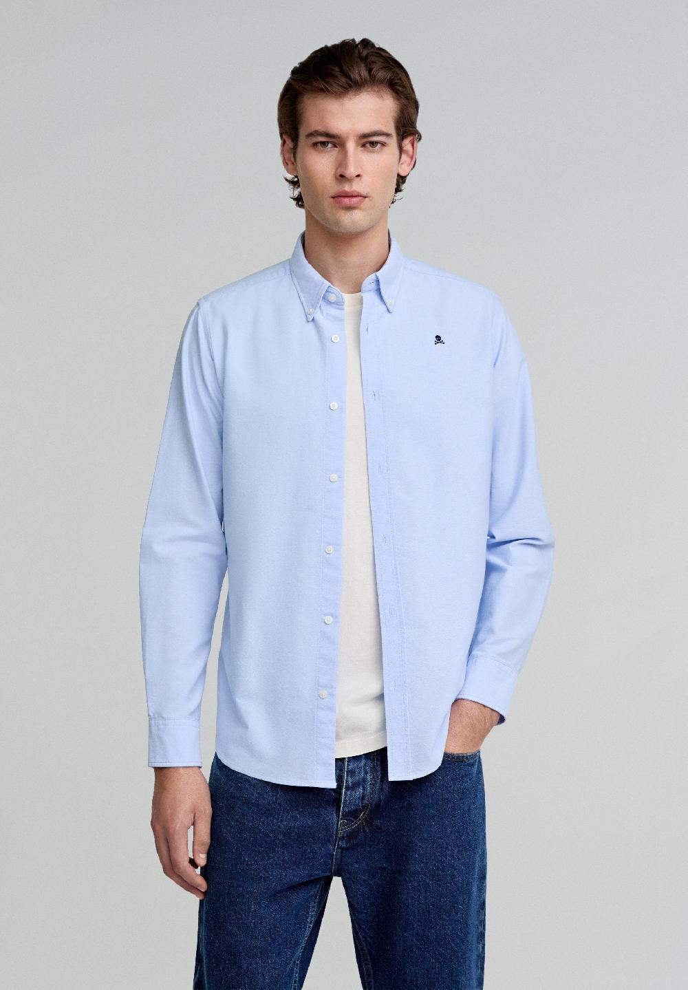 Scalpers OXFORD SHIRT WITH CONTRAST SKULL PRINT SKYBLUE